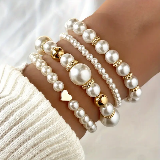 Gold Perlen-Perlenbesetzt Armband-Set