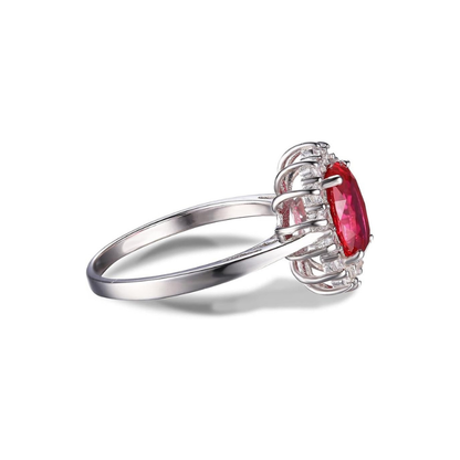 Klassisch Rubin Halo-Ring | Weißgold