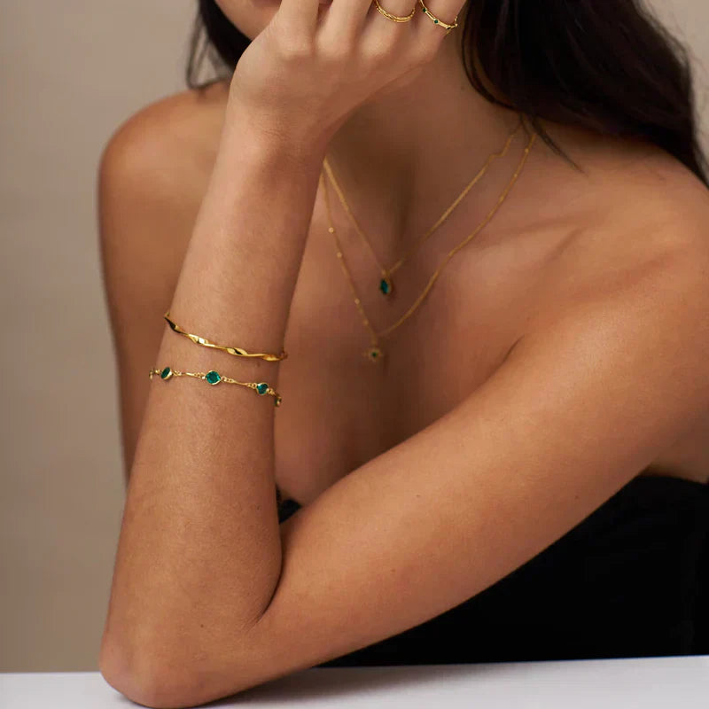 Smaragd Kettenglied Kette Armband | Gold