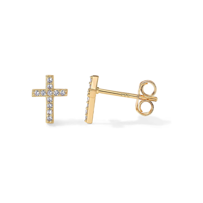 Pavé Kreuz-Ohrstecker | Gold