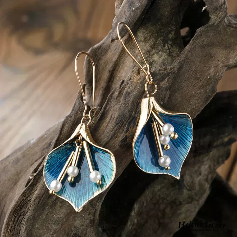 Vintage Blau Lotus Ohrringe