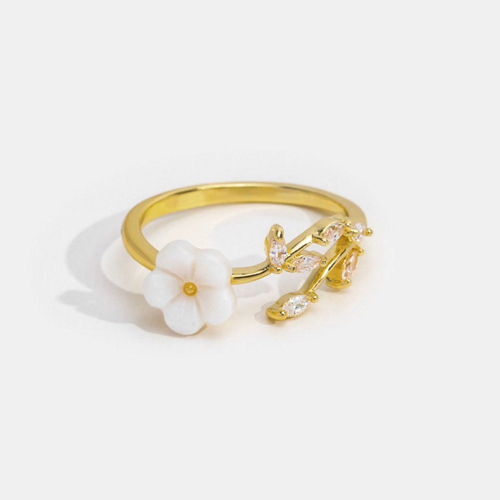 Gold Blumen und Blatt Offen Ring