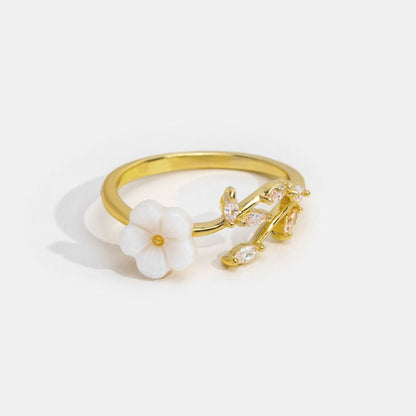Gold Blumen und Blatt Offen Ring