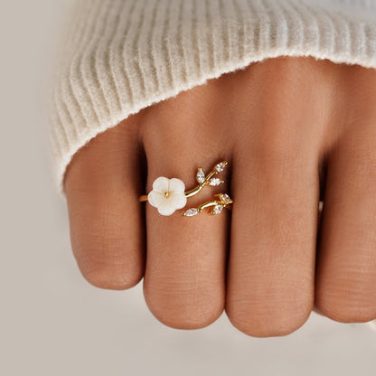 Gold Blumen und Blatt Offen Ring