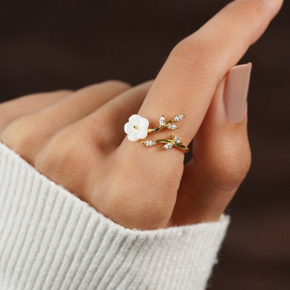 Gold Blumen und Blatt Offen Ring