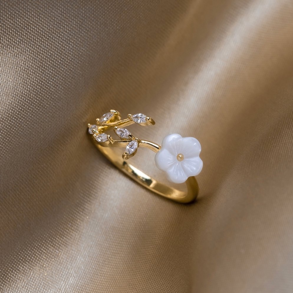 Gold Blumen und Blatt Offen Ring