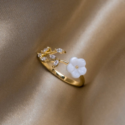 Gold Blumen und Blatt Offen Ring
