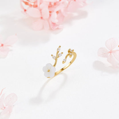 Gold Blumen und Blatt Offen Ring