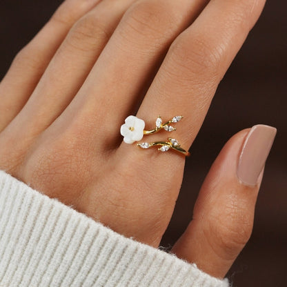Gold Blumen und Blatt Offen Ring